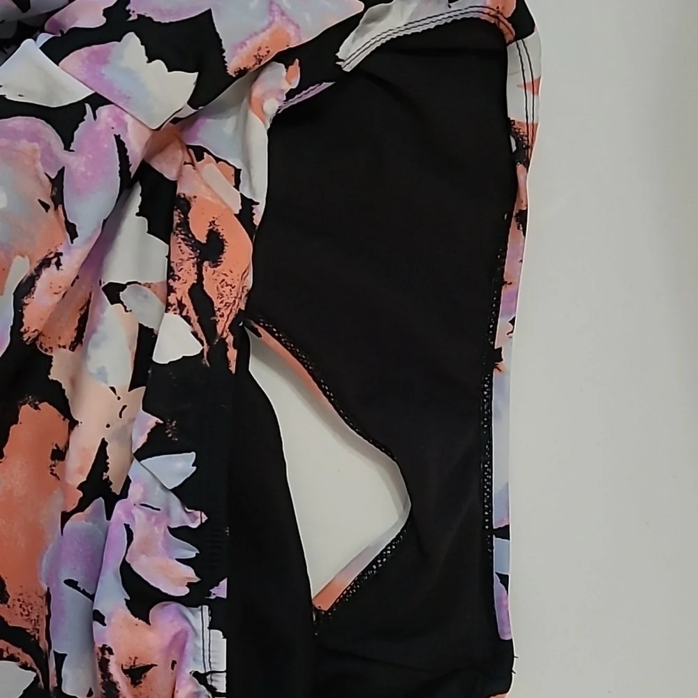 Time and Tru Black & Pink Floral Swimsuit with Ruffle Detail size 2X (20W-22W)